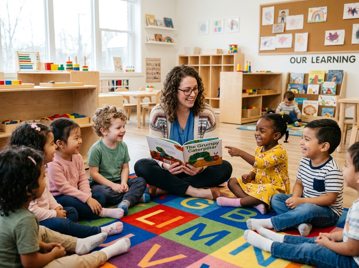 Teacher engaging with young children